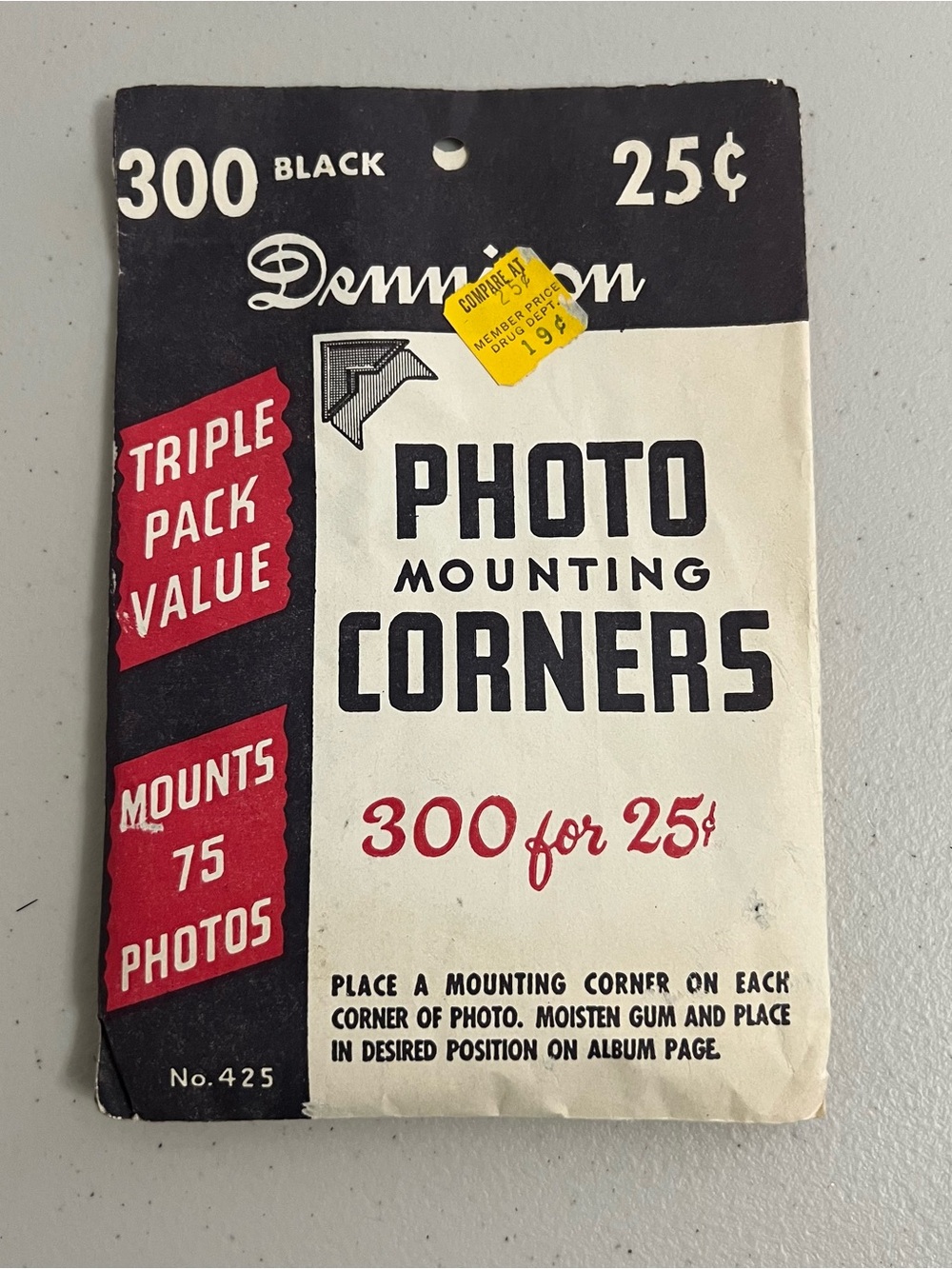 Vintage Dennison Photo Mounting Corners - Black Accents (300 Count)